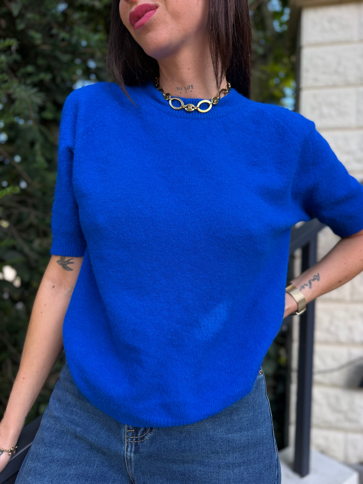 Pull Manche Courte Bleu Roi