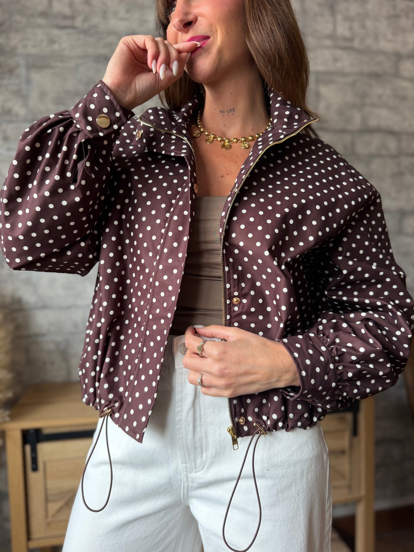 Veste Imperméable Pois Marron