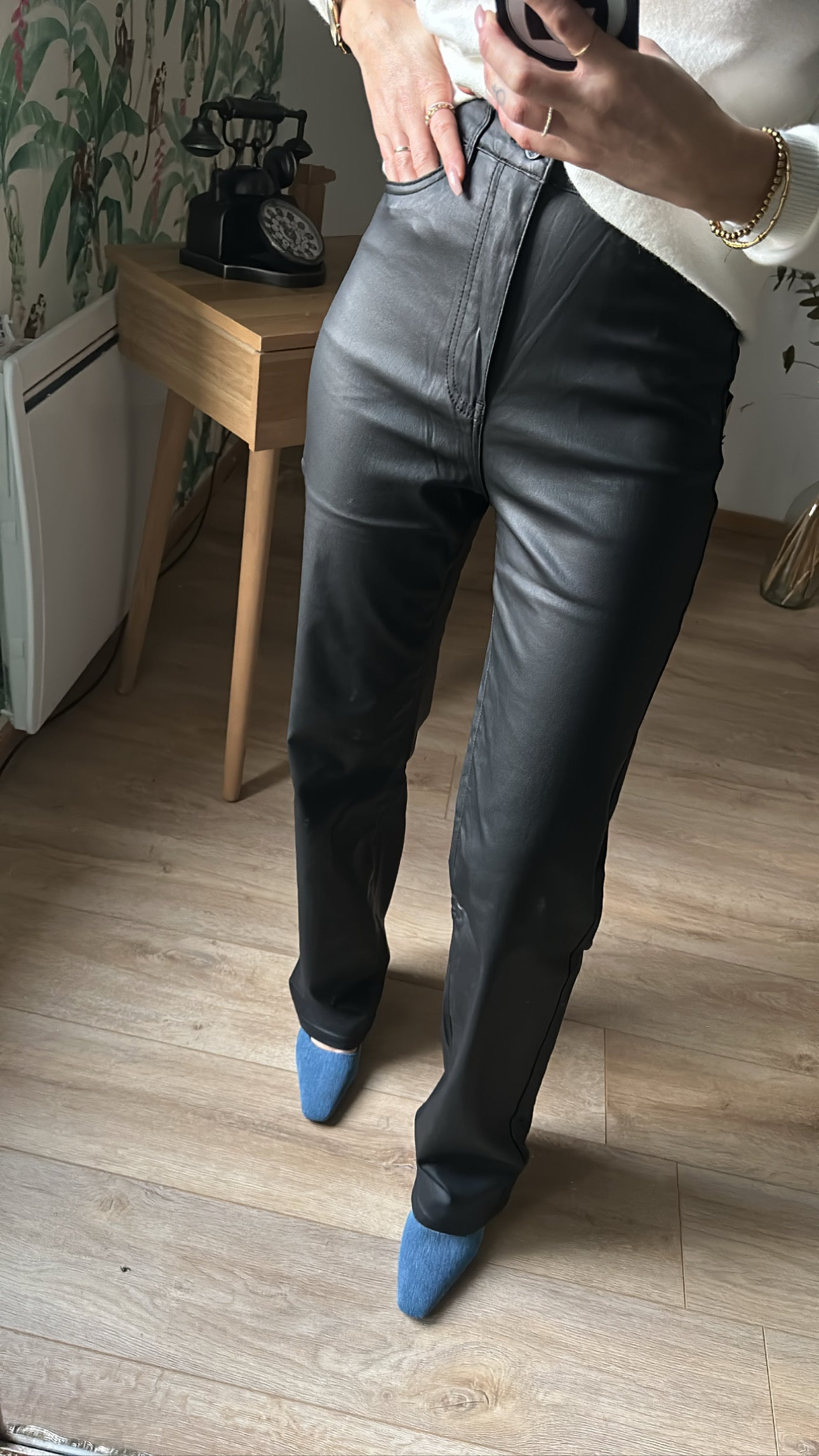 Pantalon Enduit Wide Leg