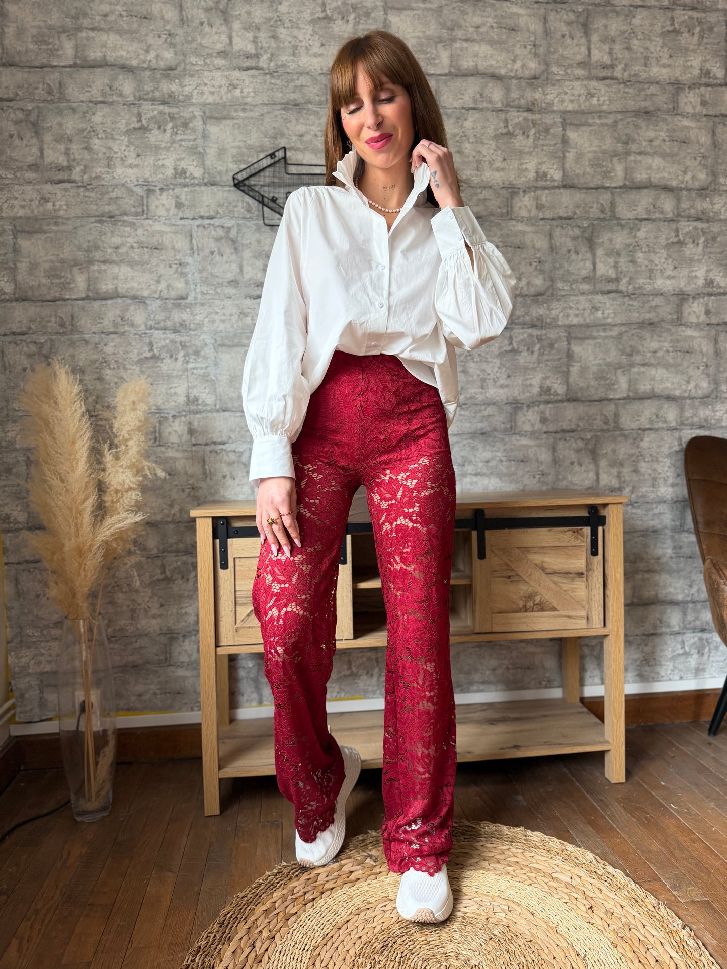 Pantalon Dentelle Bordeaux