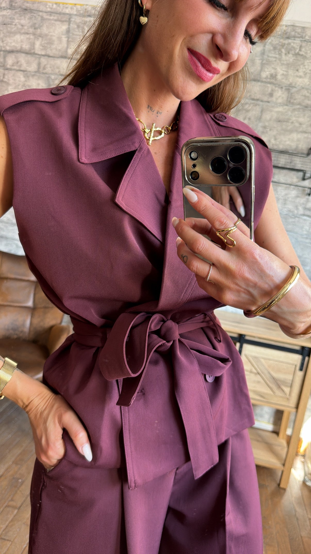 Veste Sans Manche Pince Bordeaux