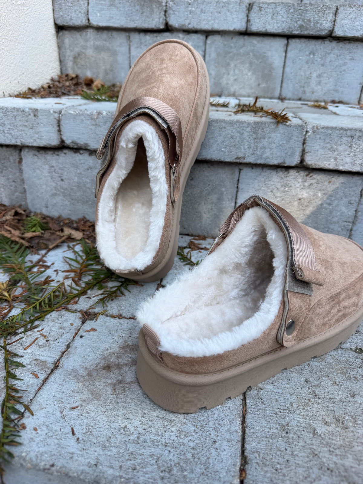 Mule Fourée Bride Taupe
