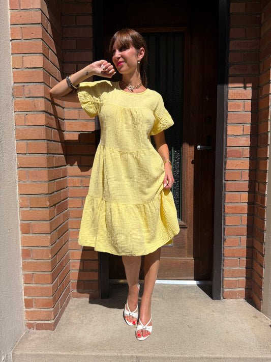 Robe Ample Coton Jaune New