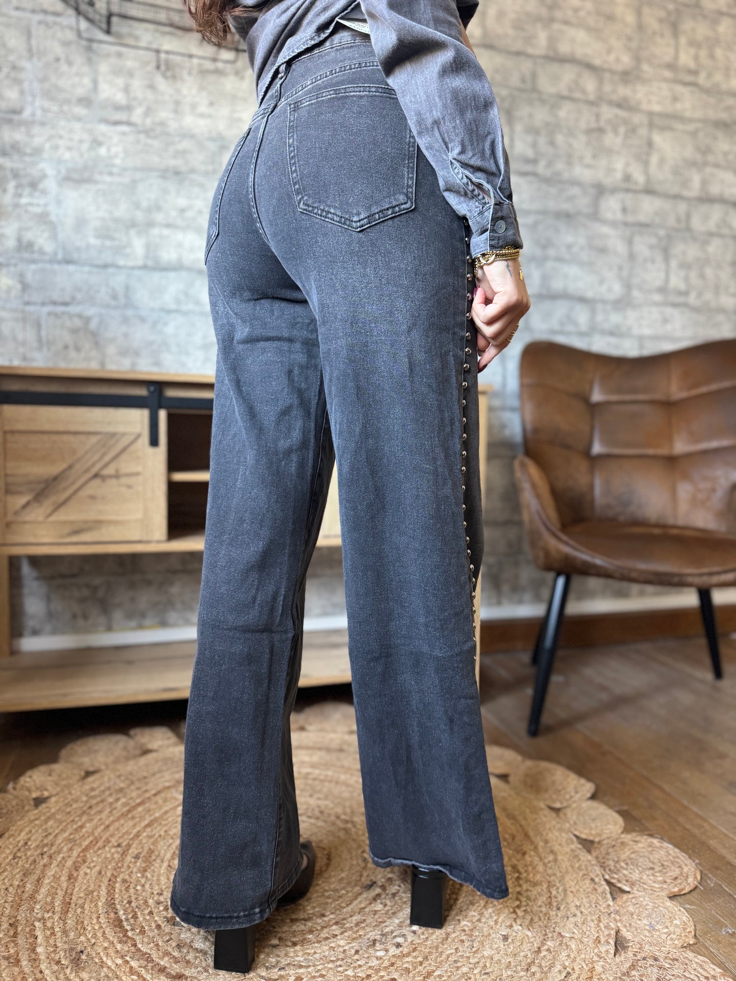 Jean's Wide Leg Gris