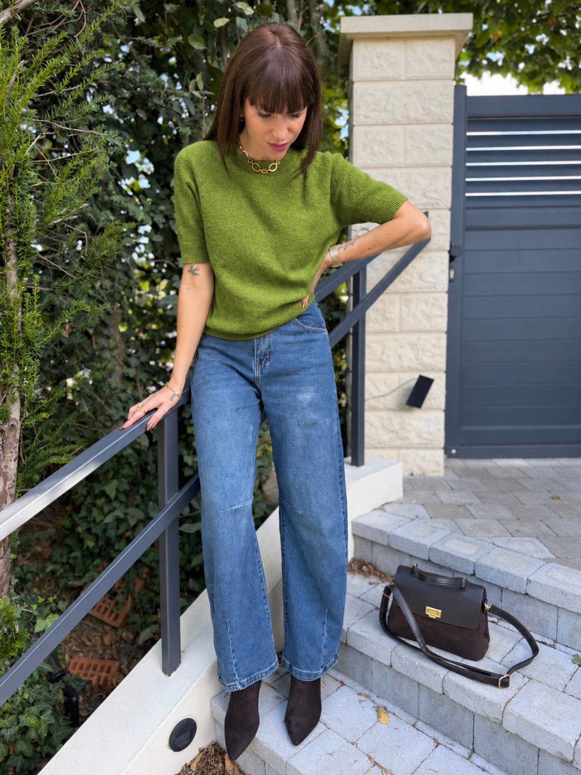 Pull Manche Courte Vert Olive