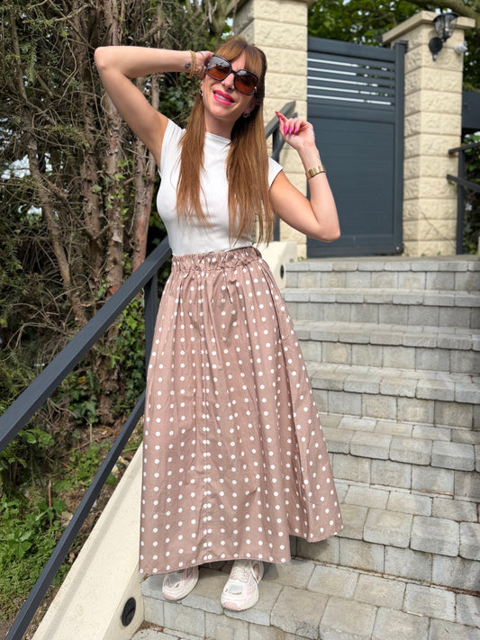 Jupe Coton Pois Taupe