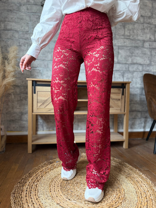 Pantalon Dentelle Bordeaux