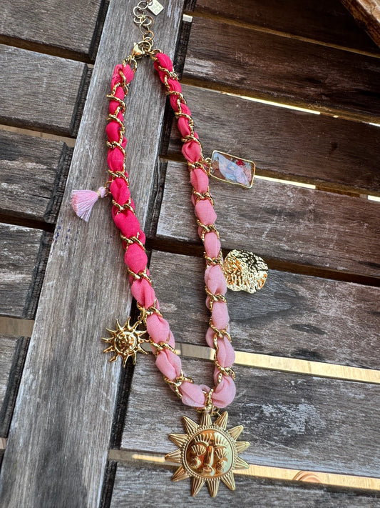 Collier Fleur séchée Rose Soleil