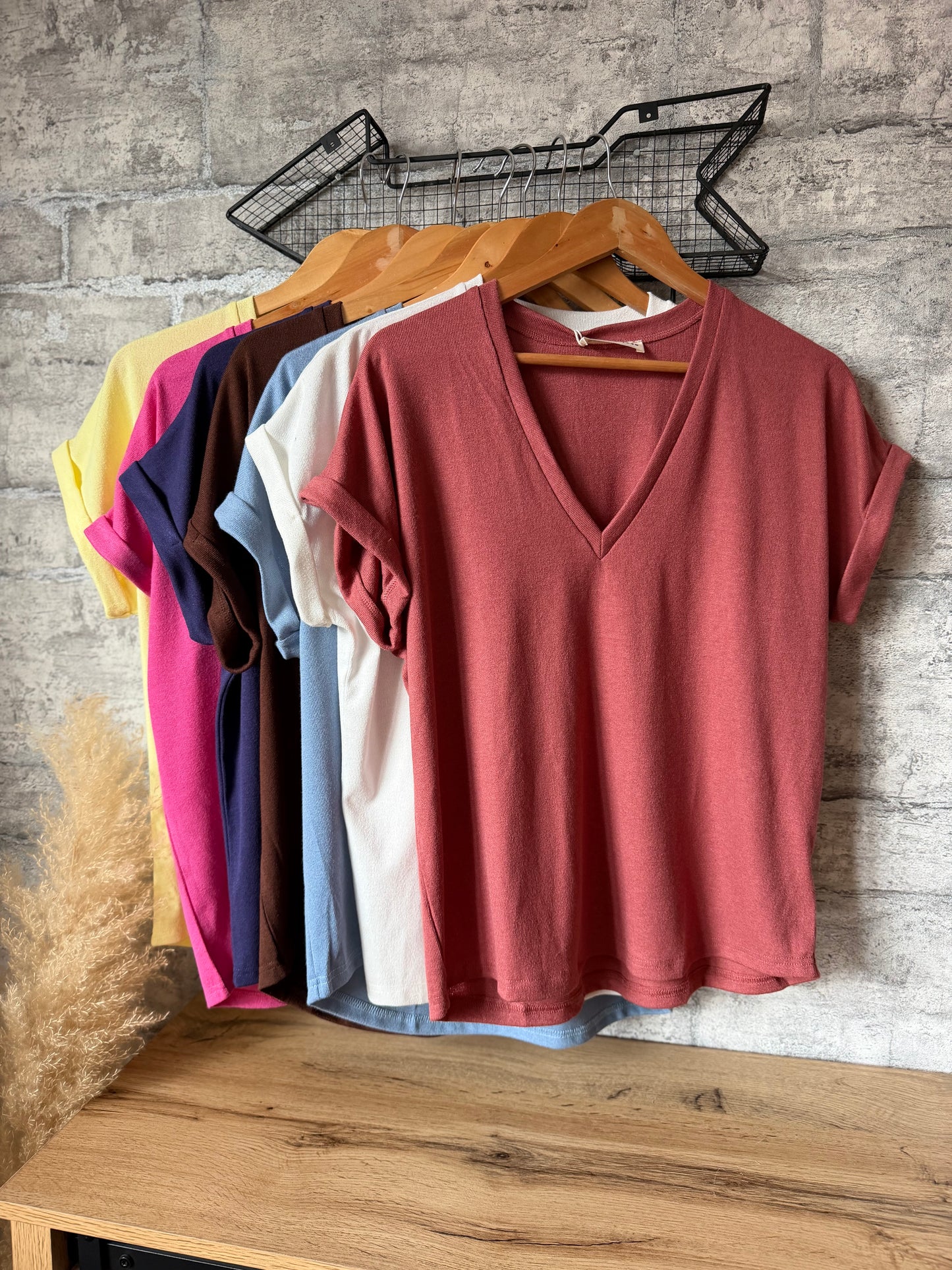 T Shirt Col V Maille Uni