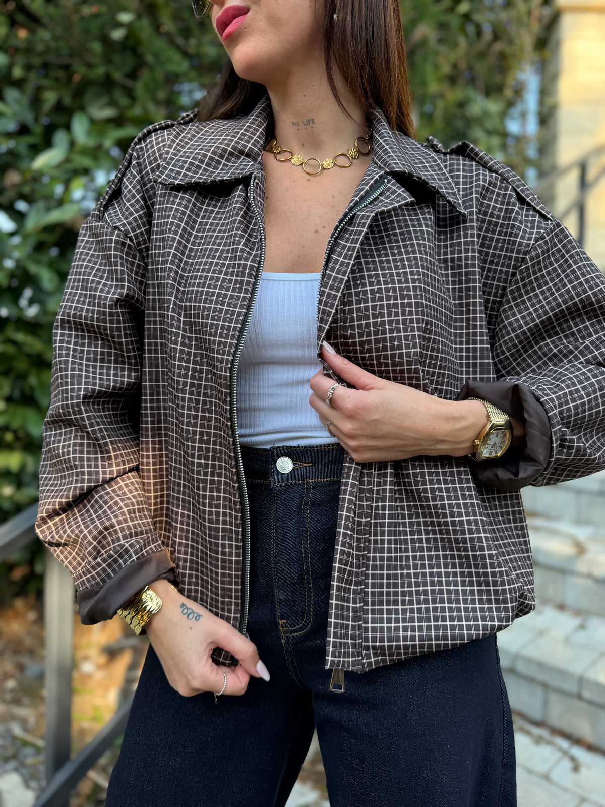 Veste Bomber Carreaux Chocolat