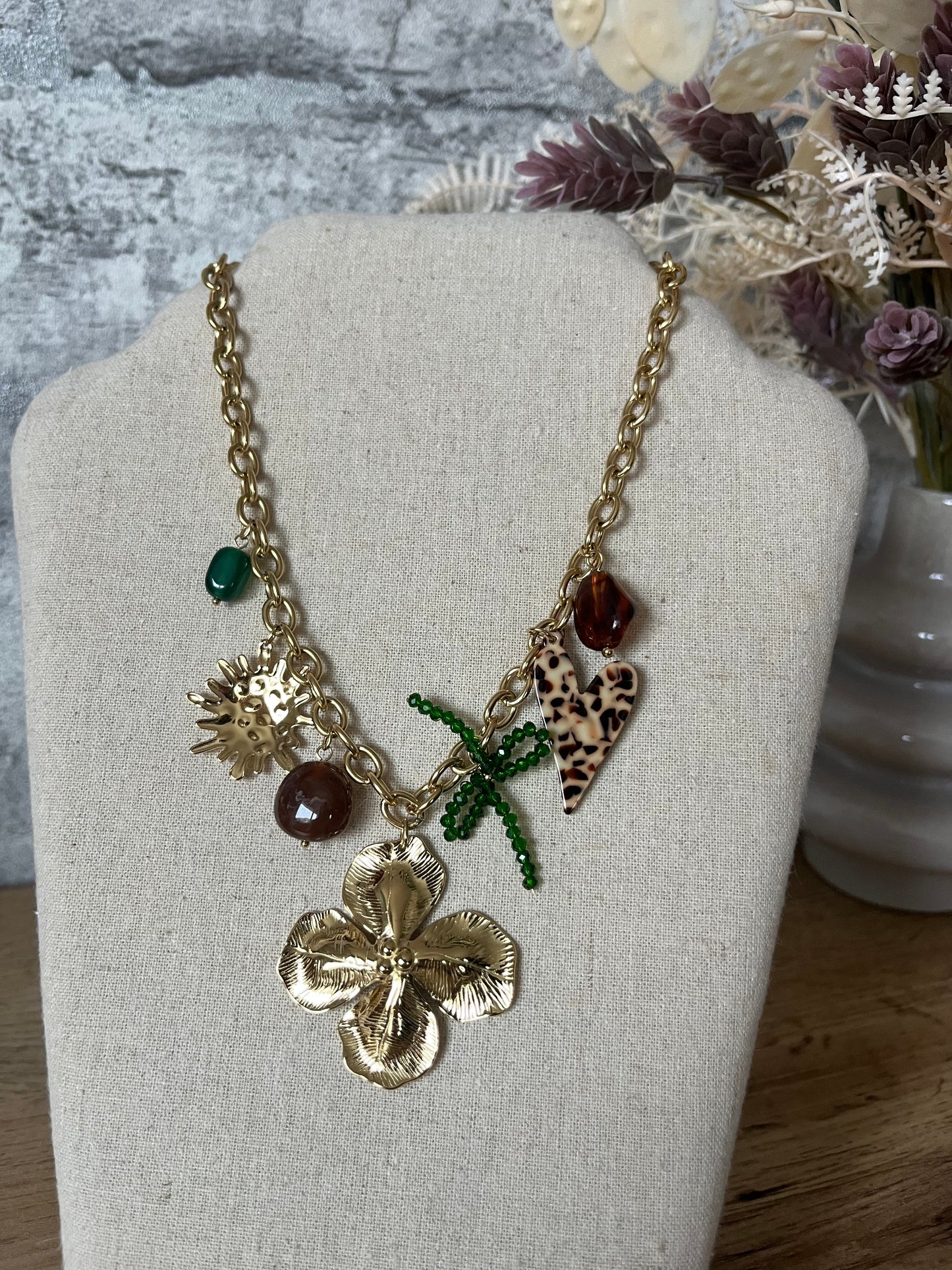 Collier Breloques Cœur Leopard