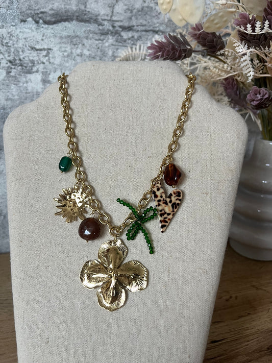 Collier Breloques Cœur Leopard