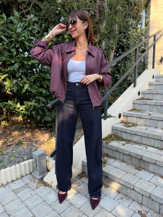 Veste Bomber Carreaux Bordeaux