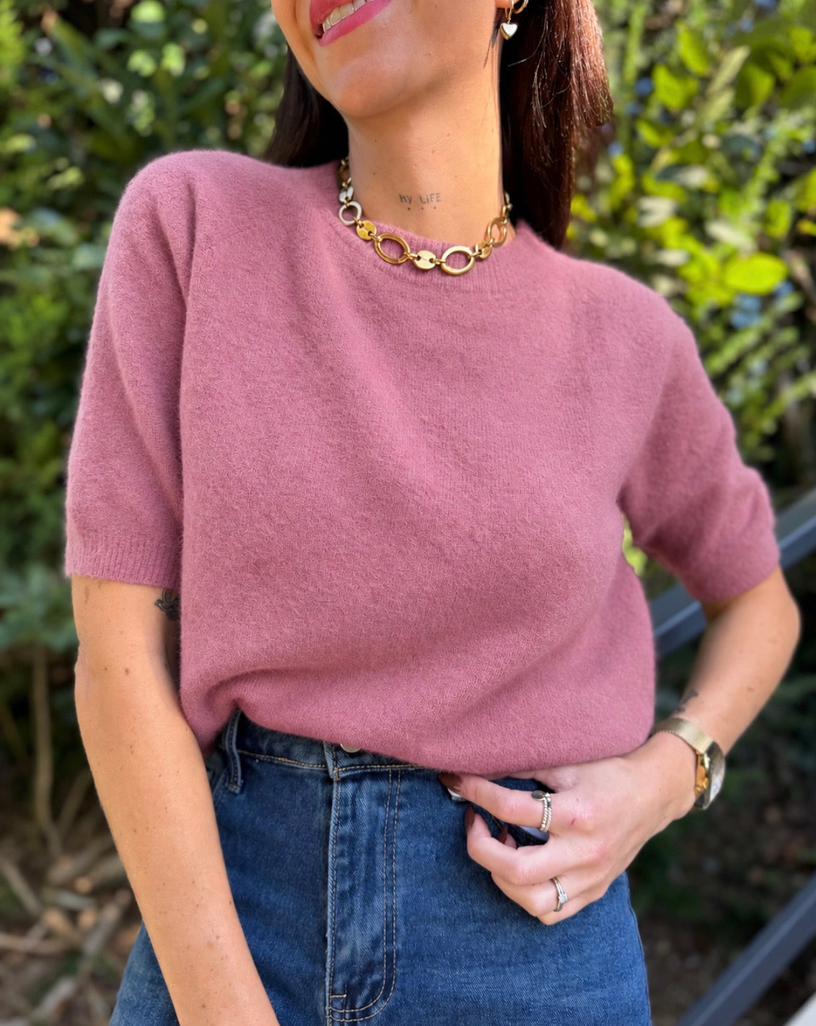 Pull Manche Courte Rose