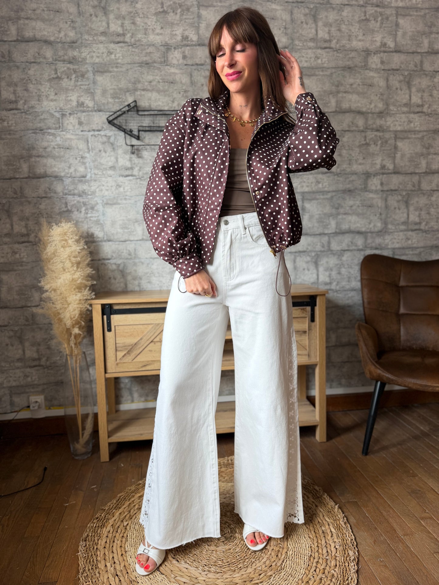 Veste Imperméable Pois Marron