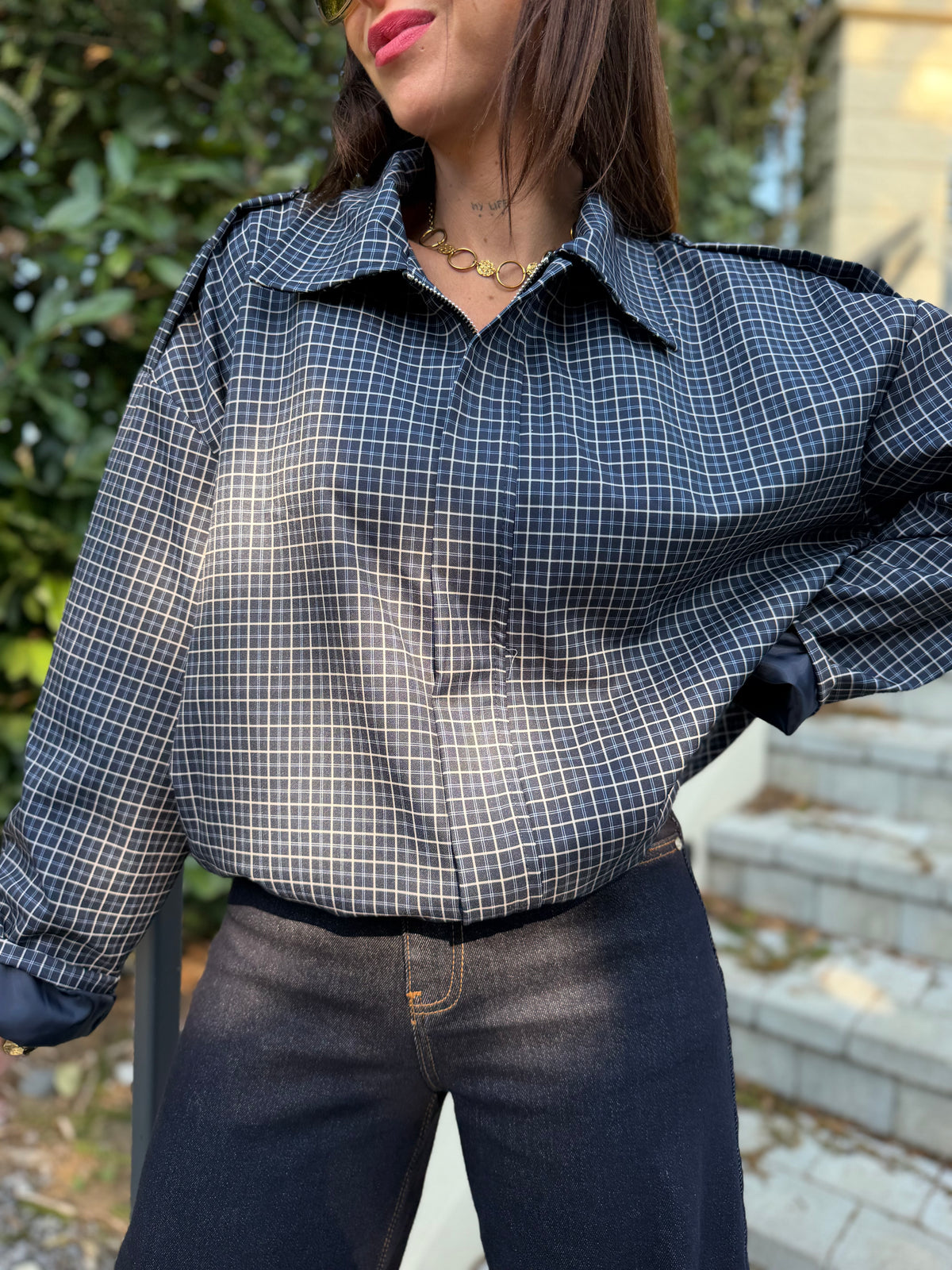 Veste Bomber Carreaux Bleu