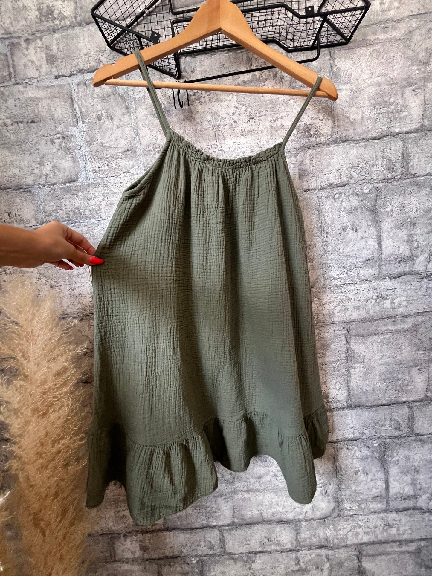 Robe Ample Bretelle Court Kaki
