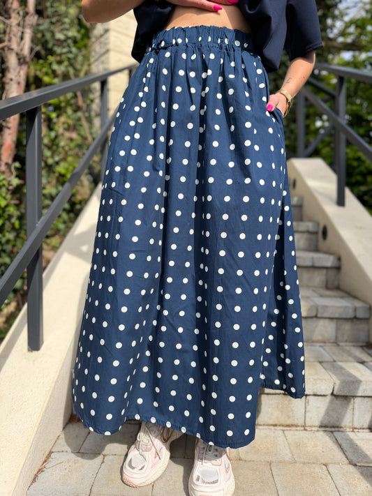 Jupe Coton Pois Bleu Marine