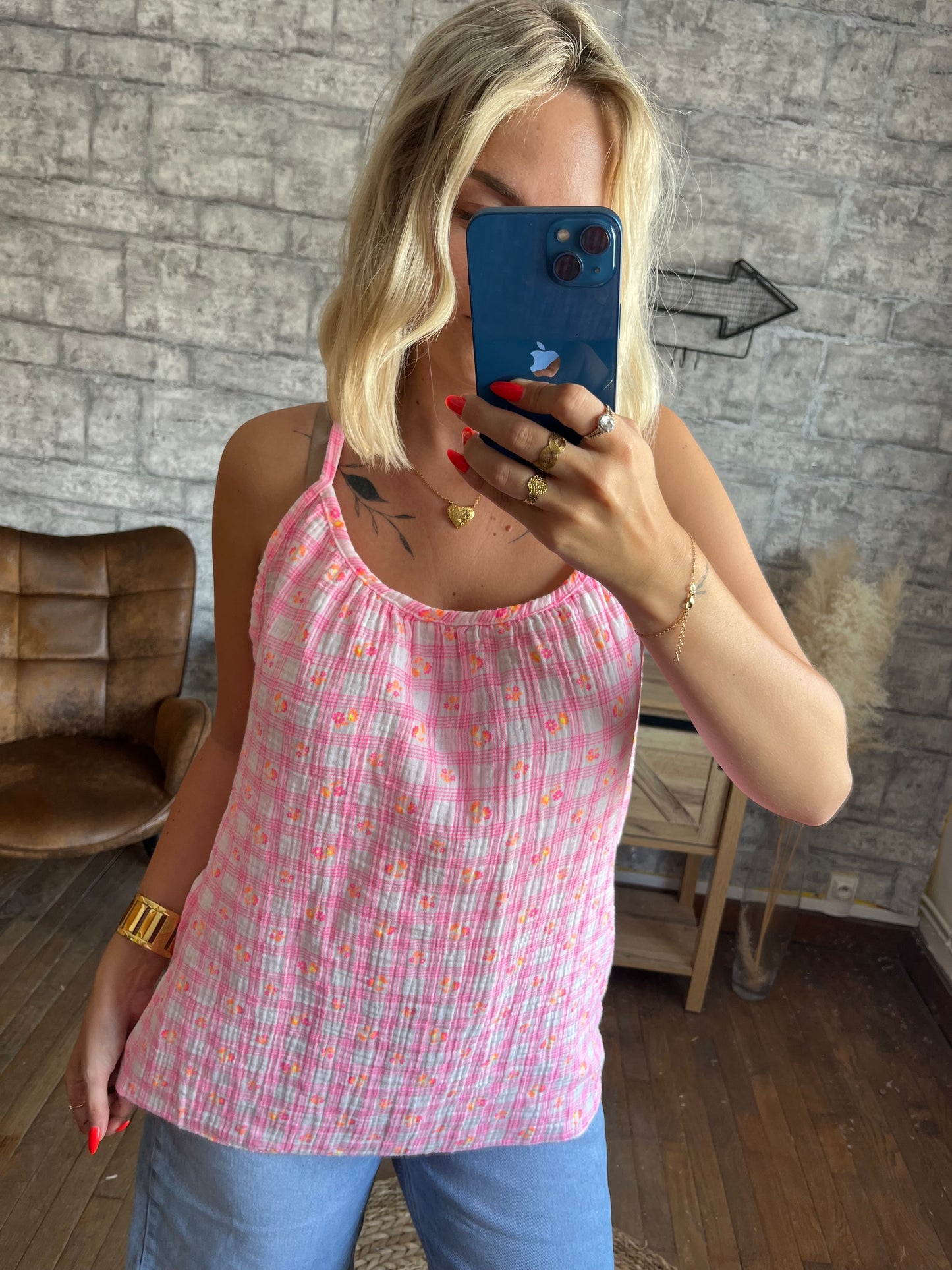 Top Coton Imprimé Rose