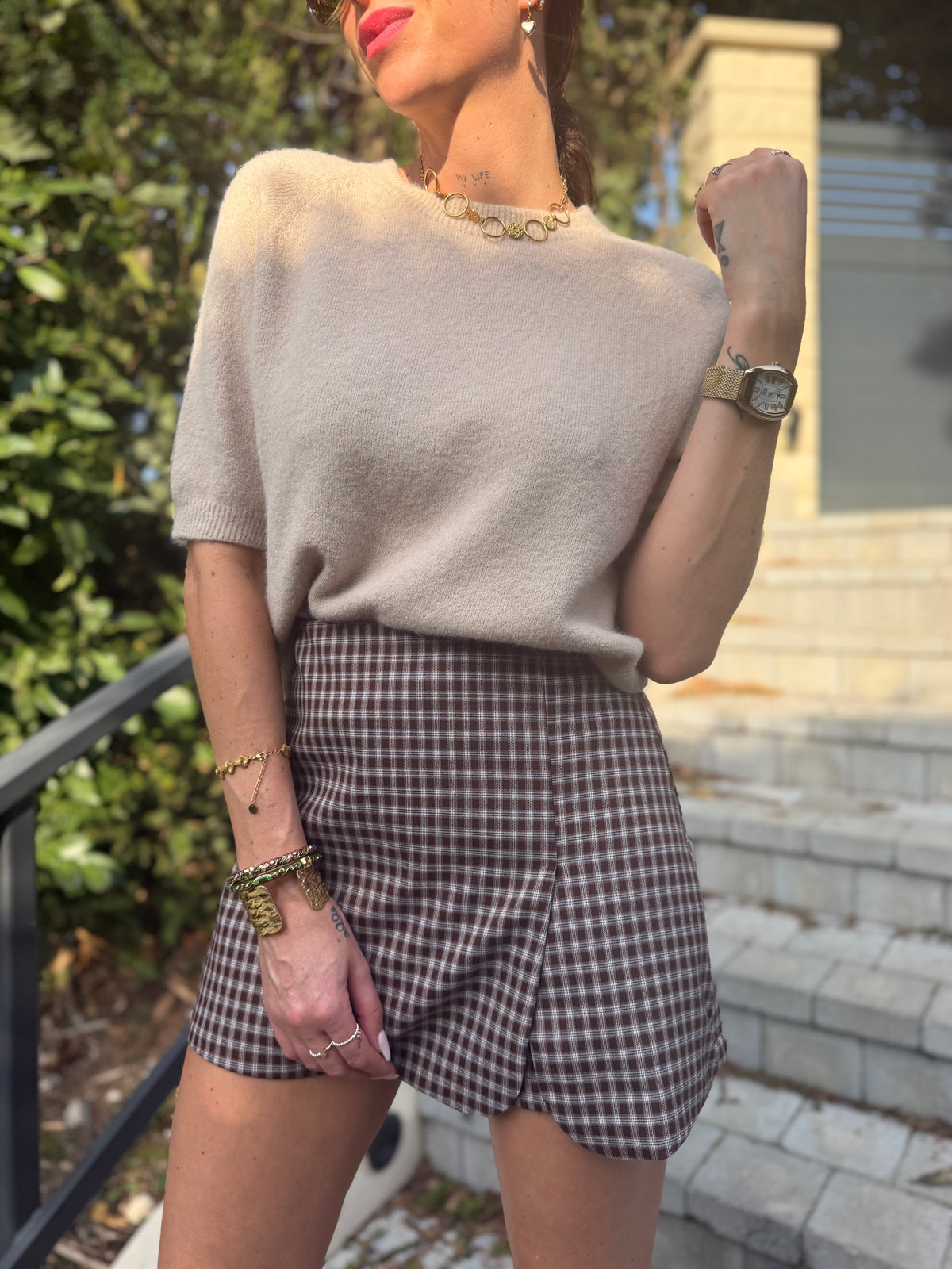Jupe-Short Carreaux Chocolat
