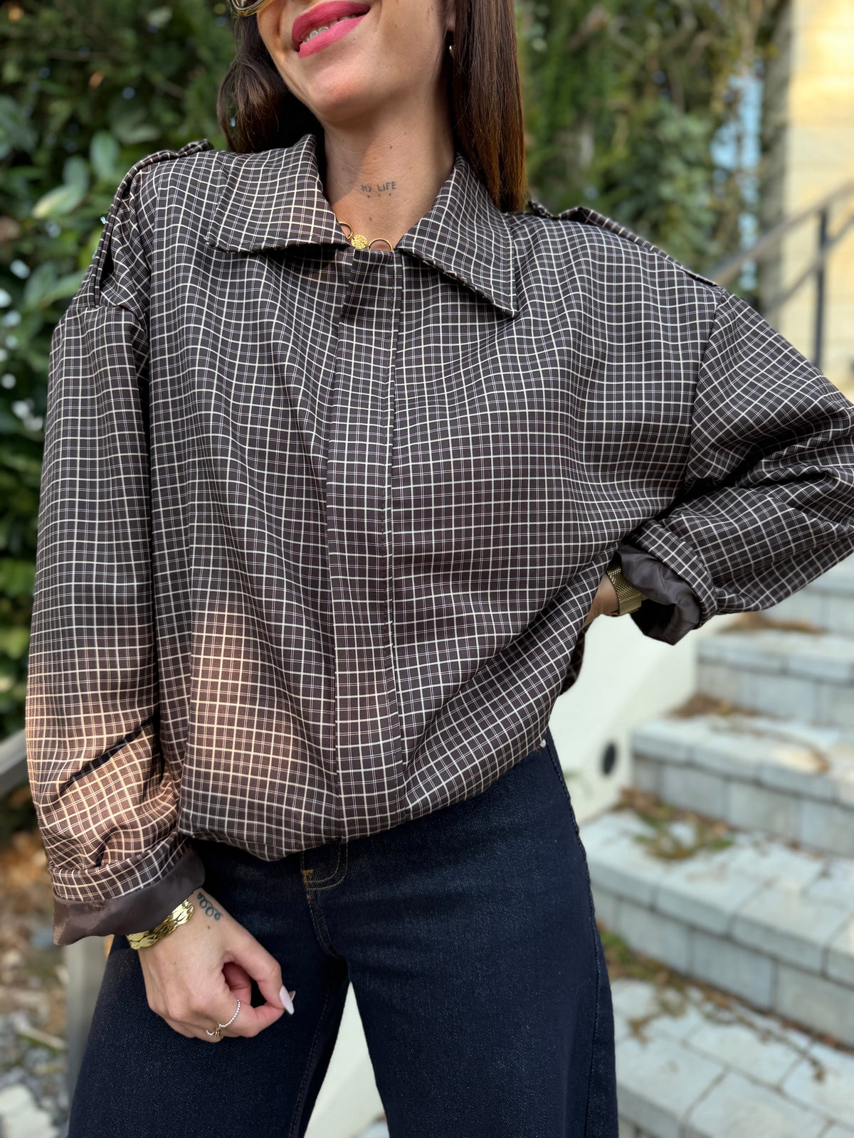 Veste Bomber Carreaux Chocolat