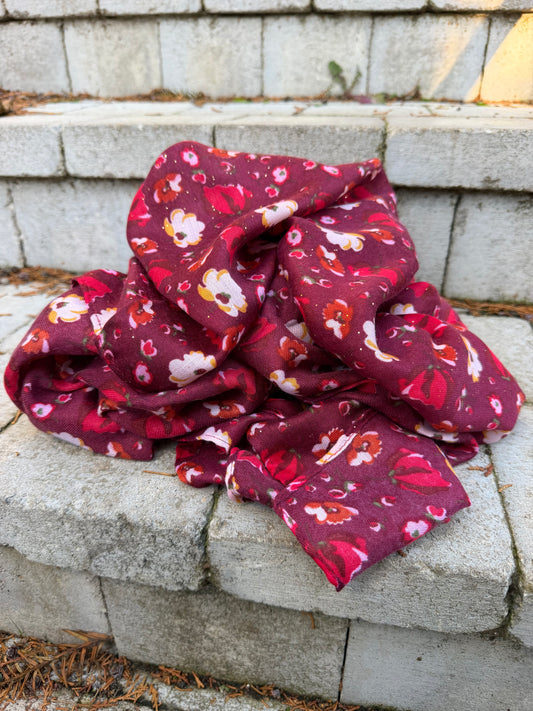 Écharpe Rouge Fleurs