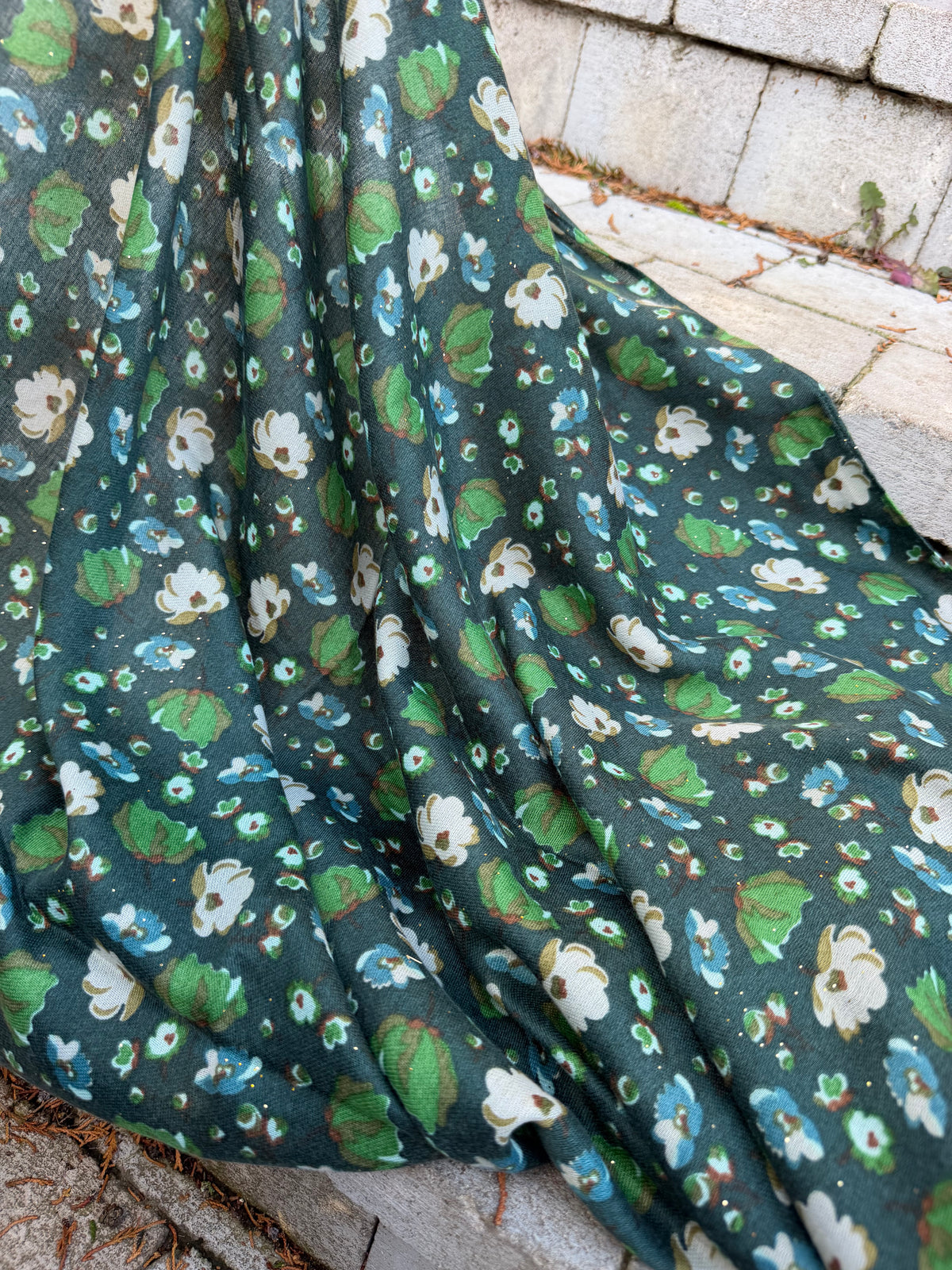 Écharpe Vert Fleurs