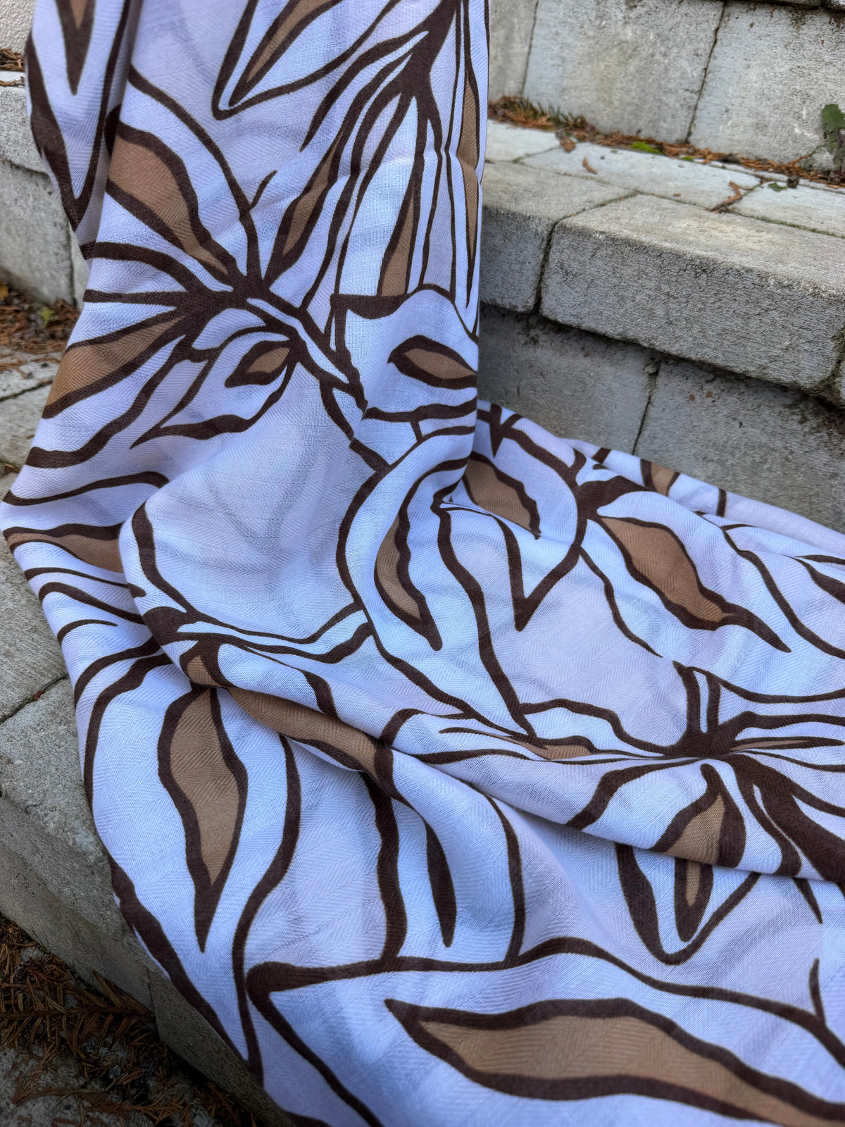Foulard Feuille Blanc et Marron