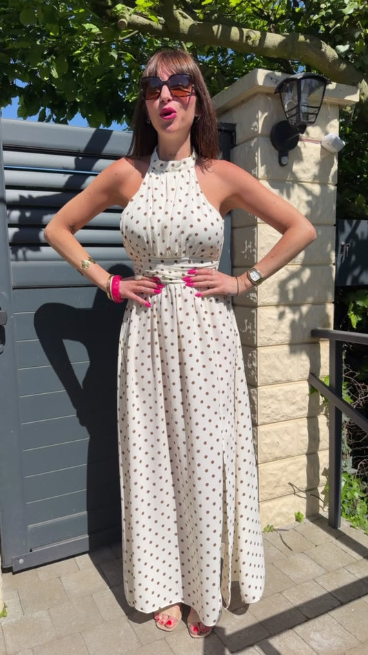 Robe Fente Pois Écru